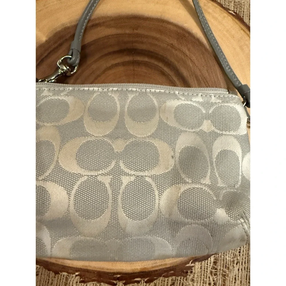 Coach Y2K Rare Grey Signature Fabric Leather Turnlock Mini Bag Wristlet